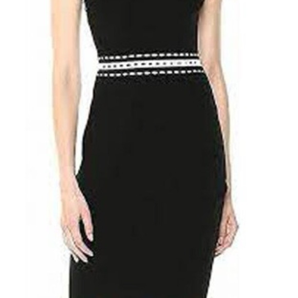 Stripe WOVEN Trim Knit Halter Black Dress